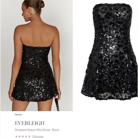 Everleigh Strapless Black Sequin Mini Dress • Size M • Sold Out - Picture 8 of 9